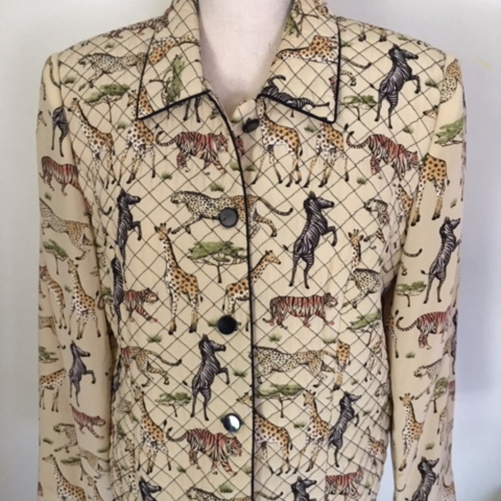 Maggie L Safari Animals Quilted Silk Jacket Blazer